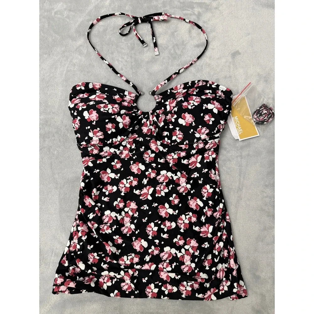 Michael Michael Kors Women's Floral-Print Bandeau Tankini Top $98 NEW XS